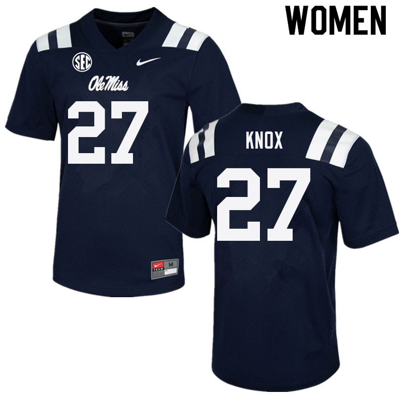 Women #27 Jalen Knox Ole Miss Rebels College Football Jerseys Sale-Navy